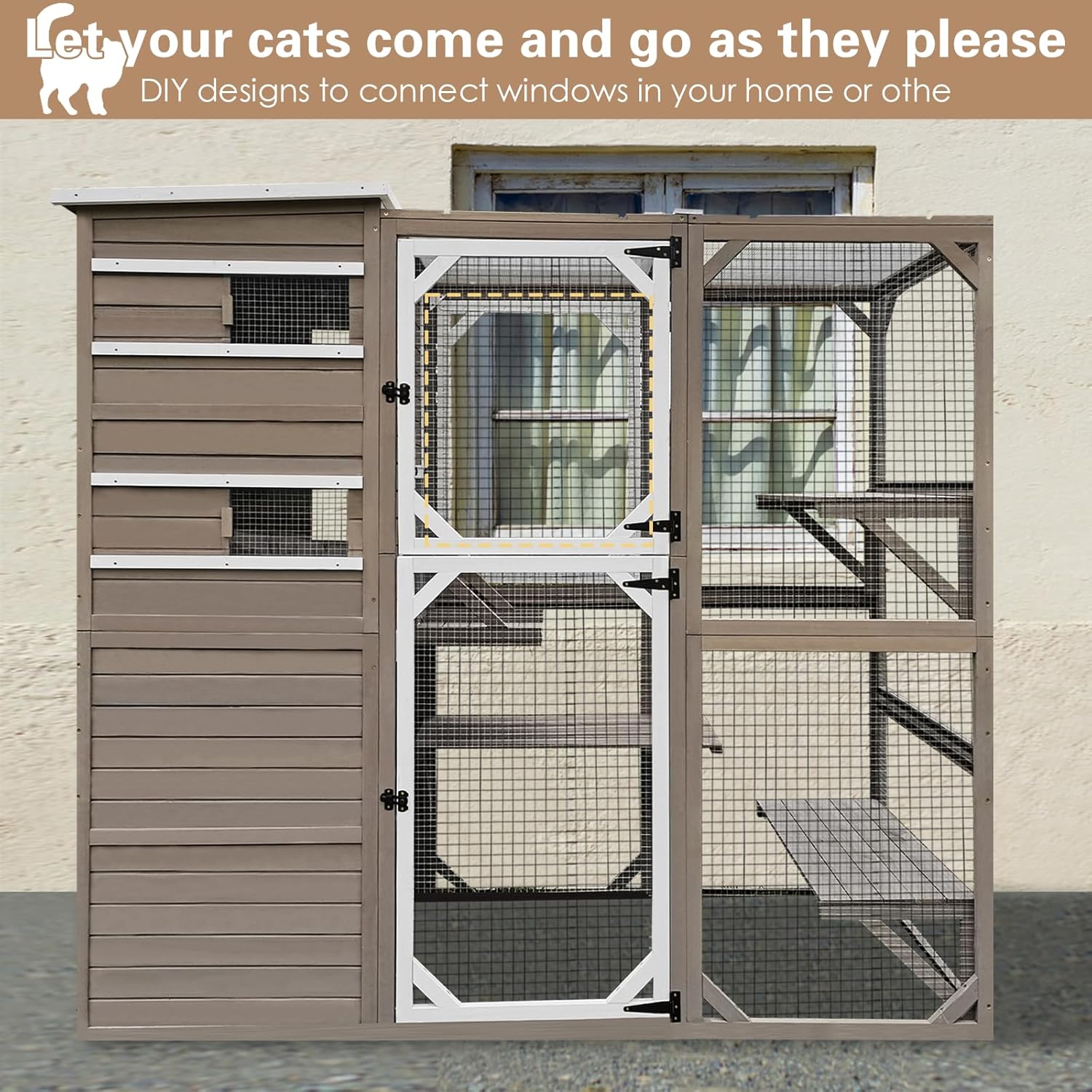 Catio Outdoor Cat Enclosure Cat Catio Cat House, Cat Cage Condo Indoor Playpen Kitty House Shelter with Multi Platforms, Waterproof Roof, Pull-Out Tray and 2 Resting Box