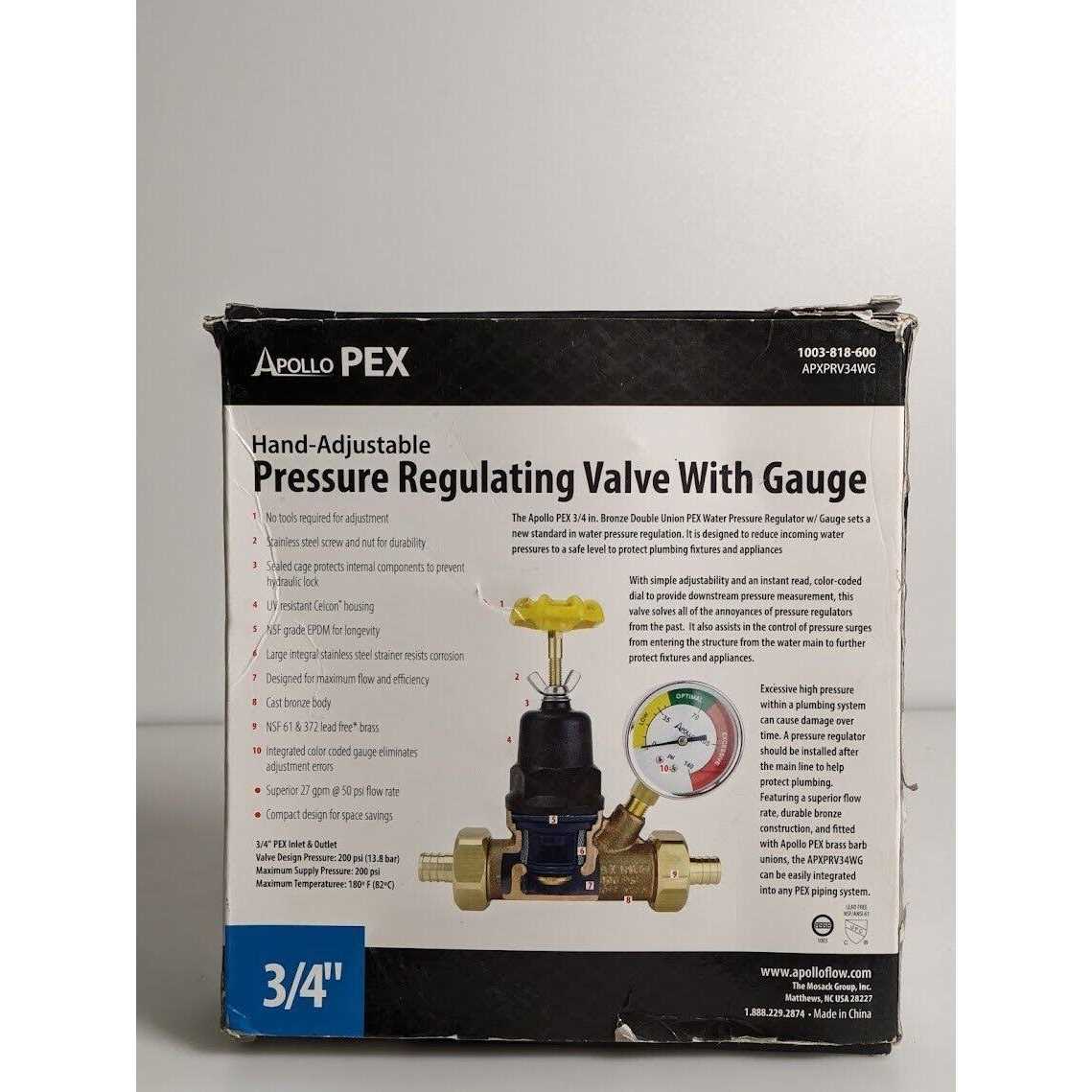 Apollo APXPRV34WG 3/4 in. Bronze Double Union PEX Water Pressure Regulator with Gauge - Shop Hardware Tools Online Store