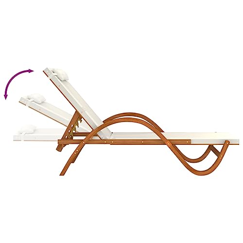 Sun Lounger with Pillow White Textilene and Solid Wood Poplar,Luxurious Patio Sun Lounger Adjustable Reclining Backrest for Optimal Comfort Textilene and Poplar Wood, 1