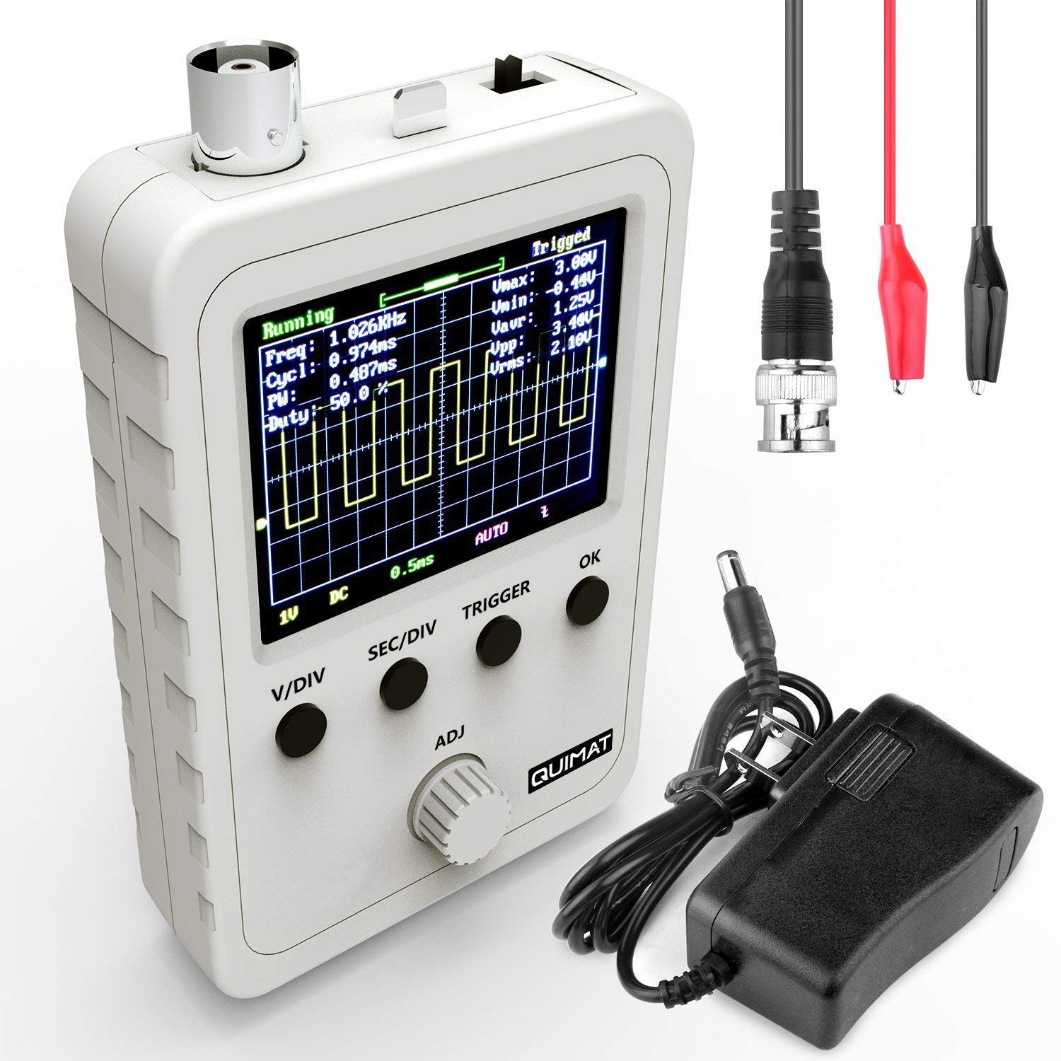 AUKUYEE Updated 2.4 TFT Digital Oscilloscope Kit with Power Supply and BNC-Clip Cable Probe Q15001 (Assembled Finished Machine)