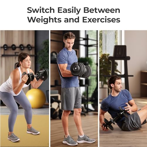 Lifepro Adjustable Dumbbells - 15Lb 25Lb 43Lb 55Lb 90Lb 6in1 Dumbbells Adjustable Weight, Compact Quick Adjustable Dumbbells set/single for Full Body Exercise & Fitness Home Gym