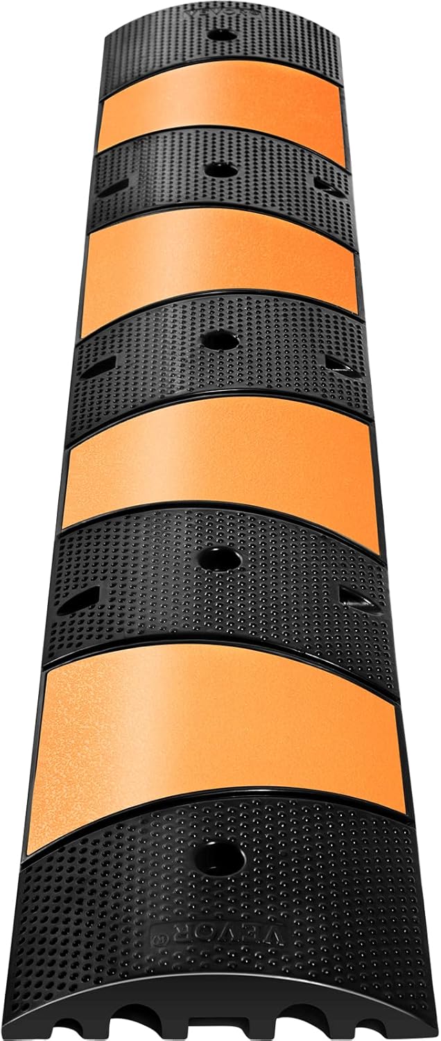VEVOR Rubber Speed Bump, 2 Pack 2 Channel Speed Bump Hump, 72.8 Long Modular Speed Bump Rated 22000 LBS Load Capacity, 72.8 x 12.2 x 2.2 Garage Speed Bump for Asphalt Concrete Gravel Driveway-6 FT