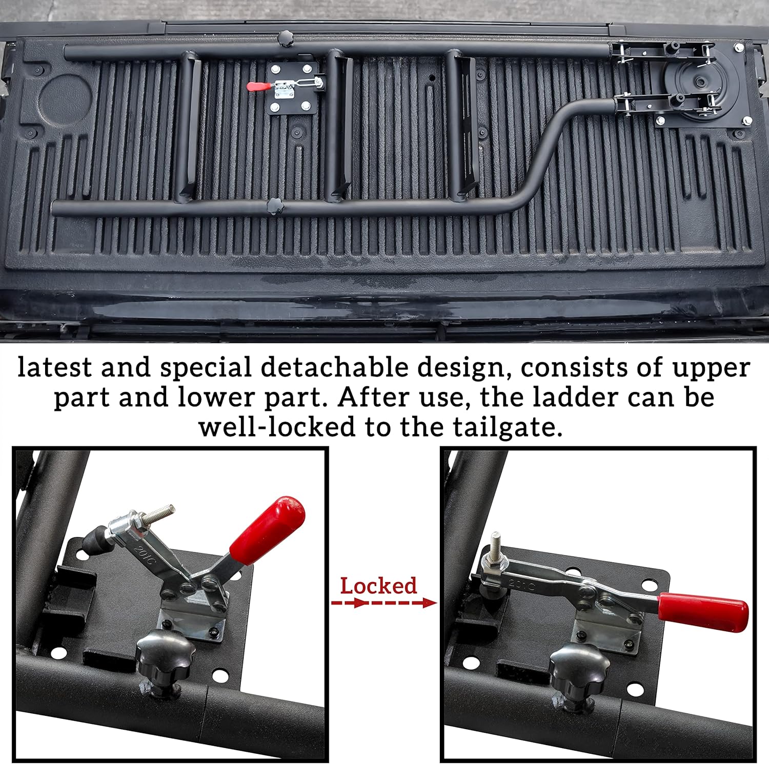 POKIAUTO Universal 42" Foldable Pickup Truck Tailgate Ladder, Heavy Duty Folding Tailgate Step Ladder with Lock Device Universal Fit for Pickup Truck (F150, RAM 1500 etc.) Accessories