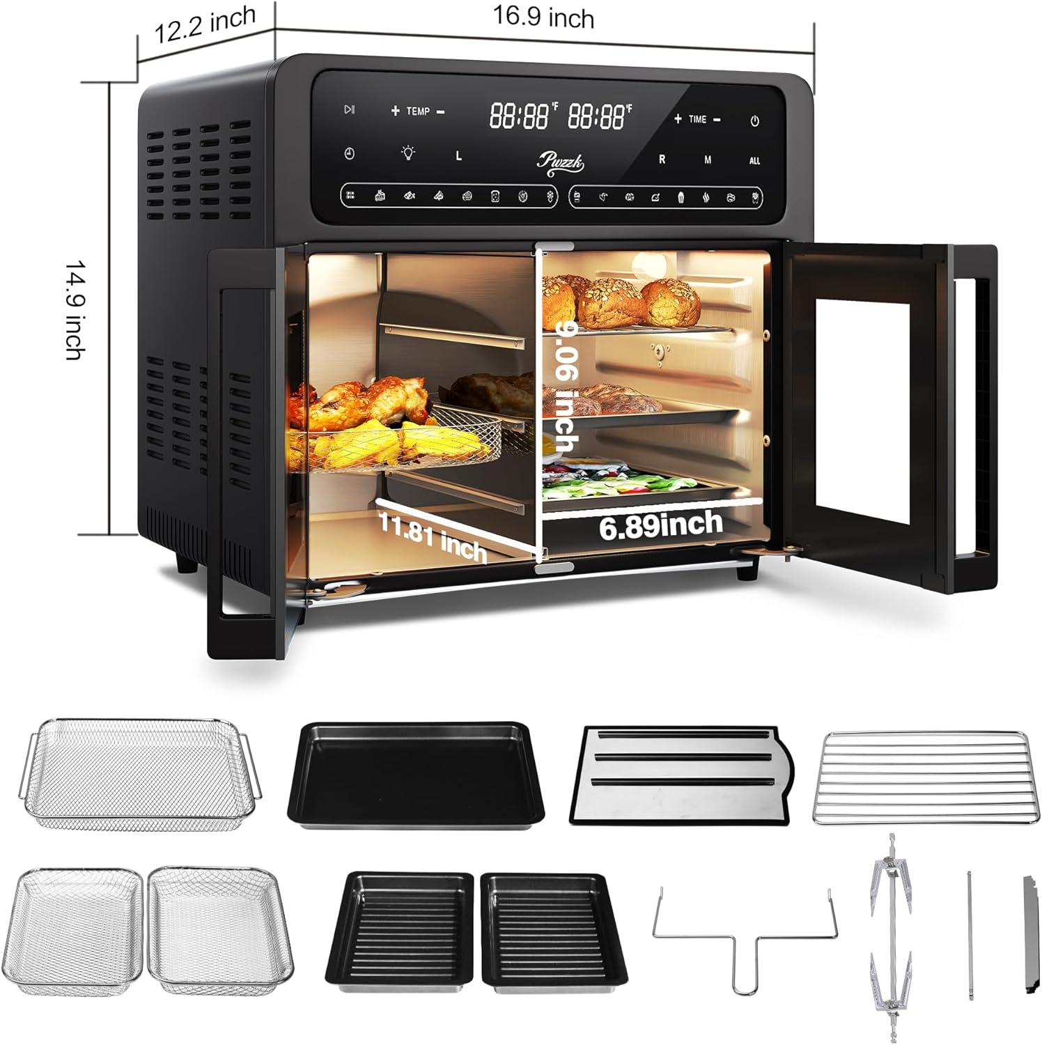 2024 New Dual Zone Air Fryer Oven with French Glass Door 25.4QT Large Capacity Family Meals 16-in-1 Preset Menus LED Screen Advanced Dual-Fan 360° Heat Circulation Quick Even Cooking Results