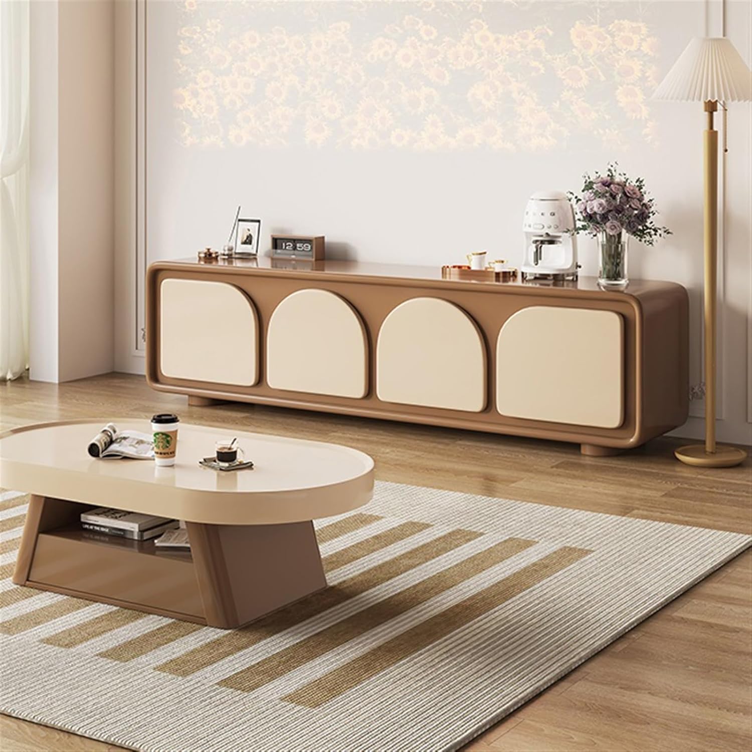 TV Stand Cabinet 4pcs Arched Door Design TV Cabinet Floor Living Room Simple Small Apartment Storage Cabinet TV Cabinet TV Console
