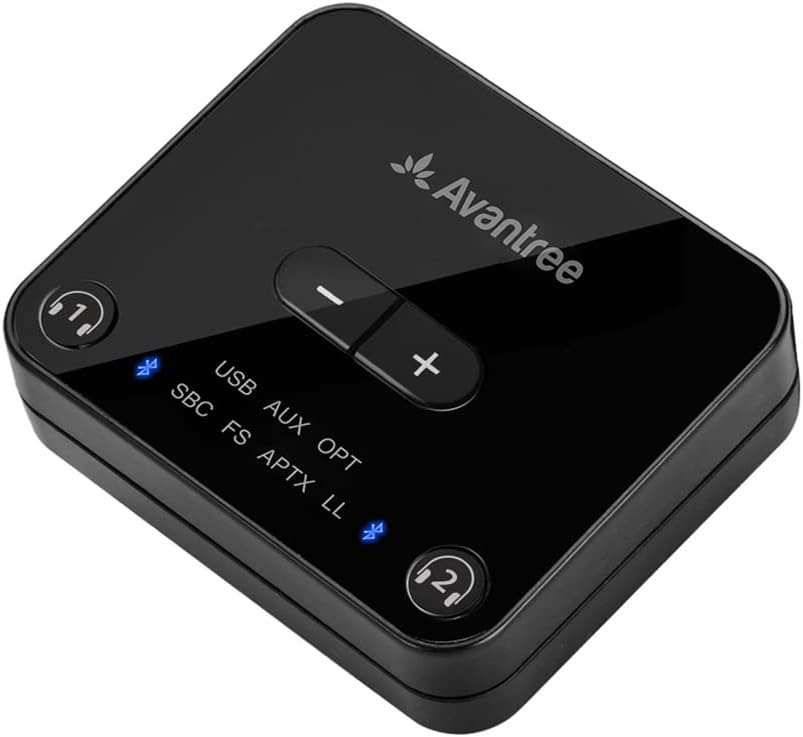Avantree Audikast Plus Bluetooth 5.0 Transmitter for TV with Volume Control, aptX Low Latency Audio Adapter for 2 Headphones (Optical, AUX, RCA, USB), Class 1 Long Range 100ft - No Receiver Mode Pack of 2
