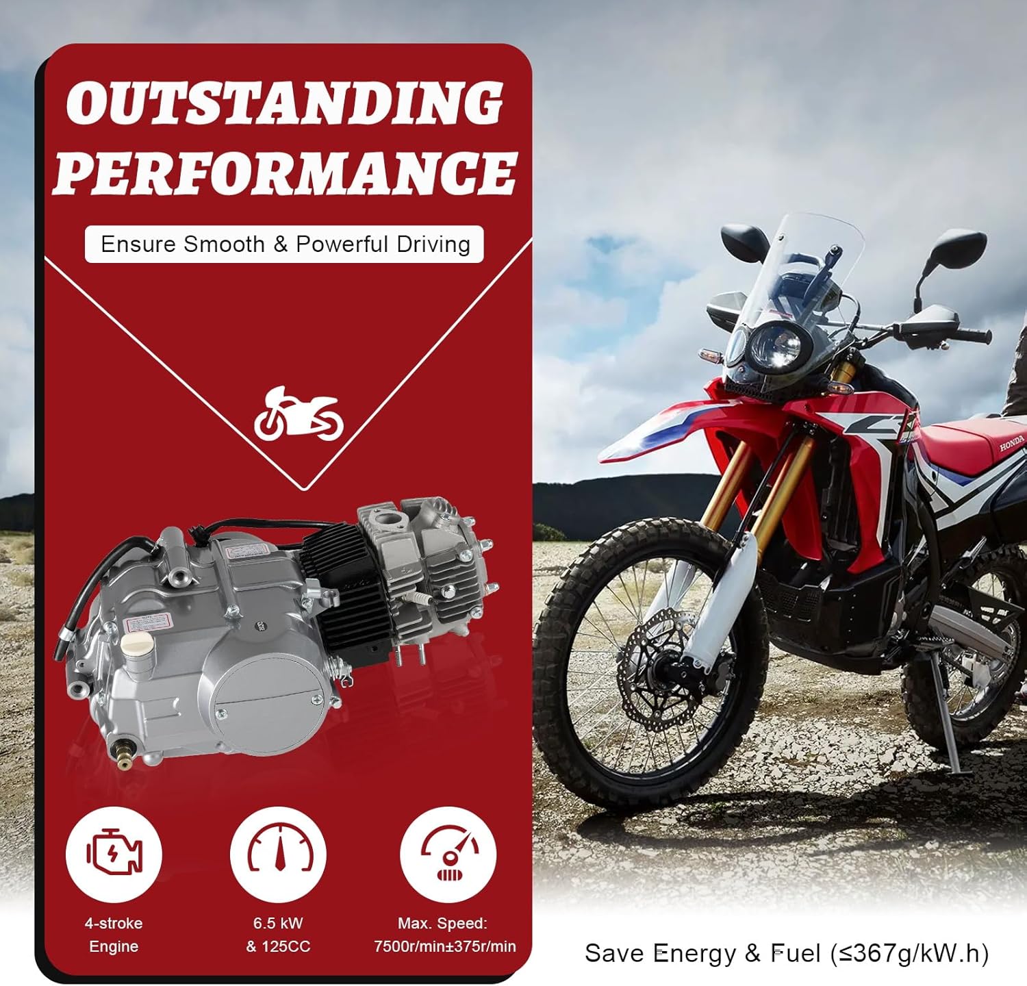 125cc Engine 4 Stroke Motor Single cylinder with Air-Cooled Motor Engine Pit Dirt Bike For Honda CRF50 CRF70 XR50 XR70 Dirt Pit Bike Motorcycle Spark Plug A7TC