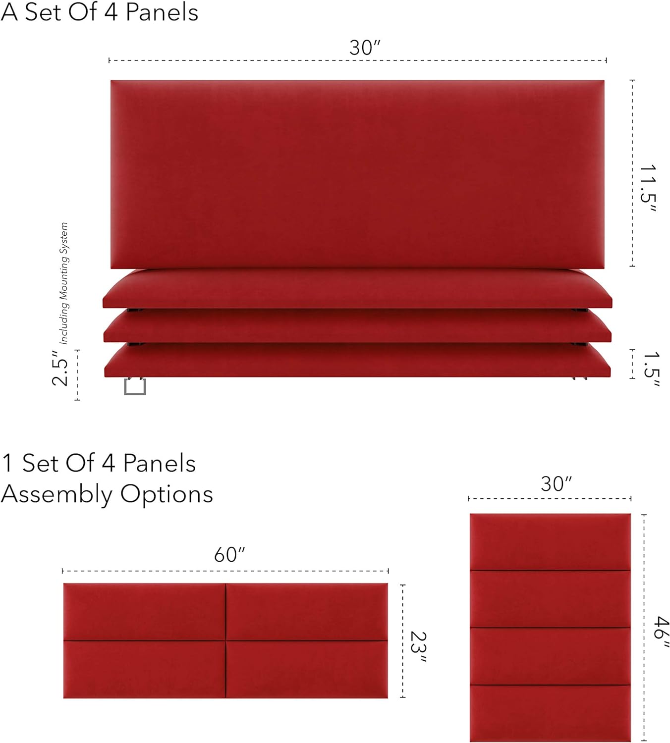 Upholstered Headboards - Accent Wall Panels - Micro Suede Red Melon - Queen/Full - Set Of 4 Panels (Each Individual Panel 30"X11.5")