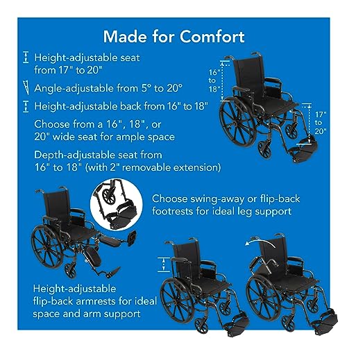 ProBasics Ultra Lightweight Wheelchair for Adults - Height Adjustable Seat - Flip Back Height Adjustable Desk Arms - Elevating Leg Rest, 20" x 16" Seat