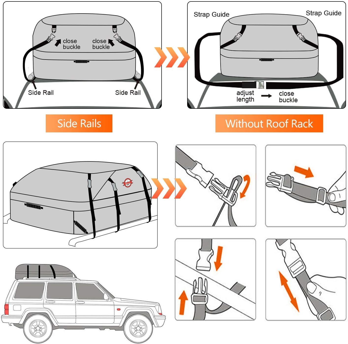 Sailnovo Car Rooftop Cargo Carrier Bag, 21 Cubic Feet 100% Waterproof Heavy Duty 900D Car Roof Bag for All Vehicle with/Without Racks - Anti-Slip Mat+6 Door Hooks