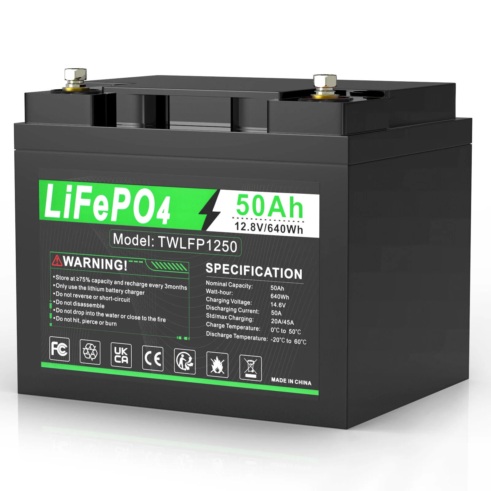 50Ah LiFePO4 Battery Deep Cycles 12V Lithium Ion for RV Outdoor Golf cart - Curated Treasures Market
