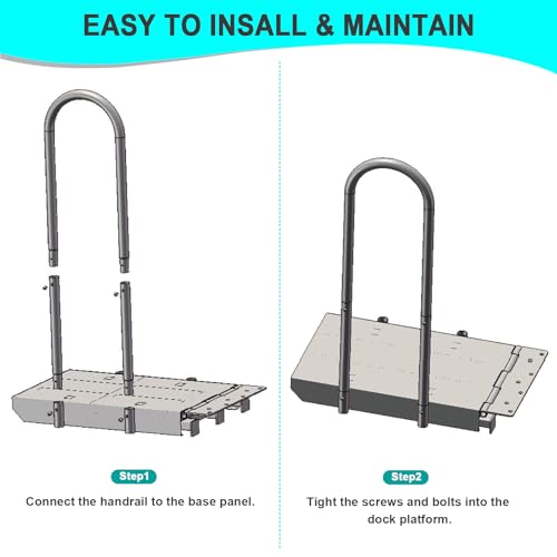 Boat Boarding Platform with Handrail, Dock Extension Step with Safety Grab Bar, Folding Dock Boarding Platform for Marina, Dock, Deck, Boat, Silver