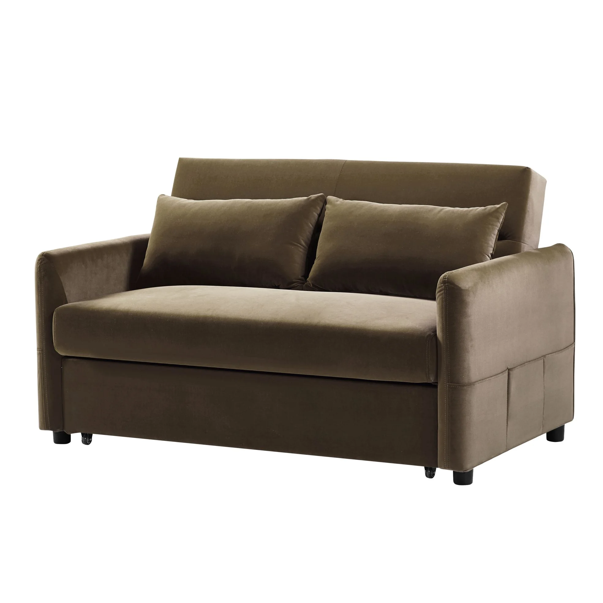 RUXAN Double seat sofa bed sofa with pull-out bed, adjustable backrest with 2 lumbar pillows for small living rooms, apartments, etc.-Light Brown