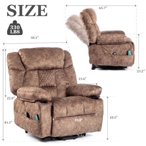 Power Lift Recliner Chair Recliners for Elderly with Heat and Massage Recliner Chair for Living Room with Cup Holders, Remote Control, Sides Pockets for Living Room, Fabric