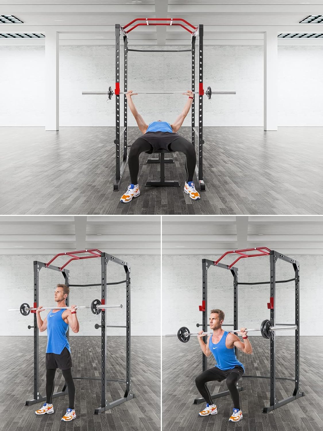 Mousport Power Cage Squat Rack Cage Weight Cage Power Rack Home Gym with 19-Level Adjustable and J-Hooks Heavy Duty for 1000 lbs Capacity for Barbell Lifting Squat Stand Push ups