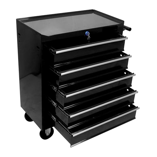 Rolling Tool Chest, 5-Drawer Rolling Tool Box With Interlock System And Wheels For Garage, Warehouse, Workshop, Repair Shop (Black)
