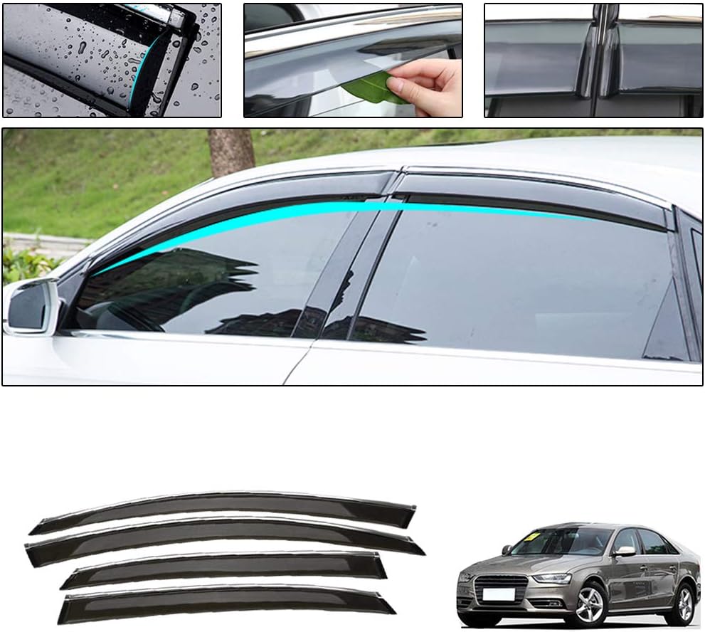 Side Window Deflectors for Audi Q5 2010-2018 4PCS Car Window Visor Sun Rain Smoke Vent Shade Tape-On Outside Visors