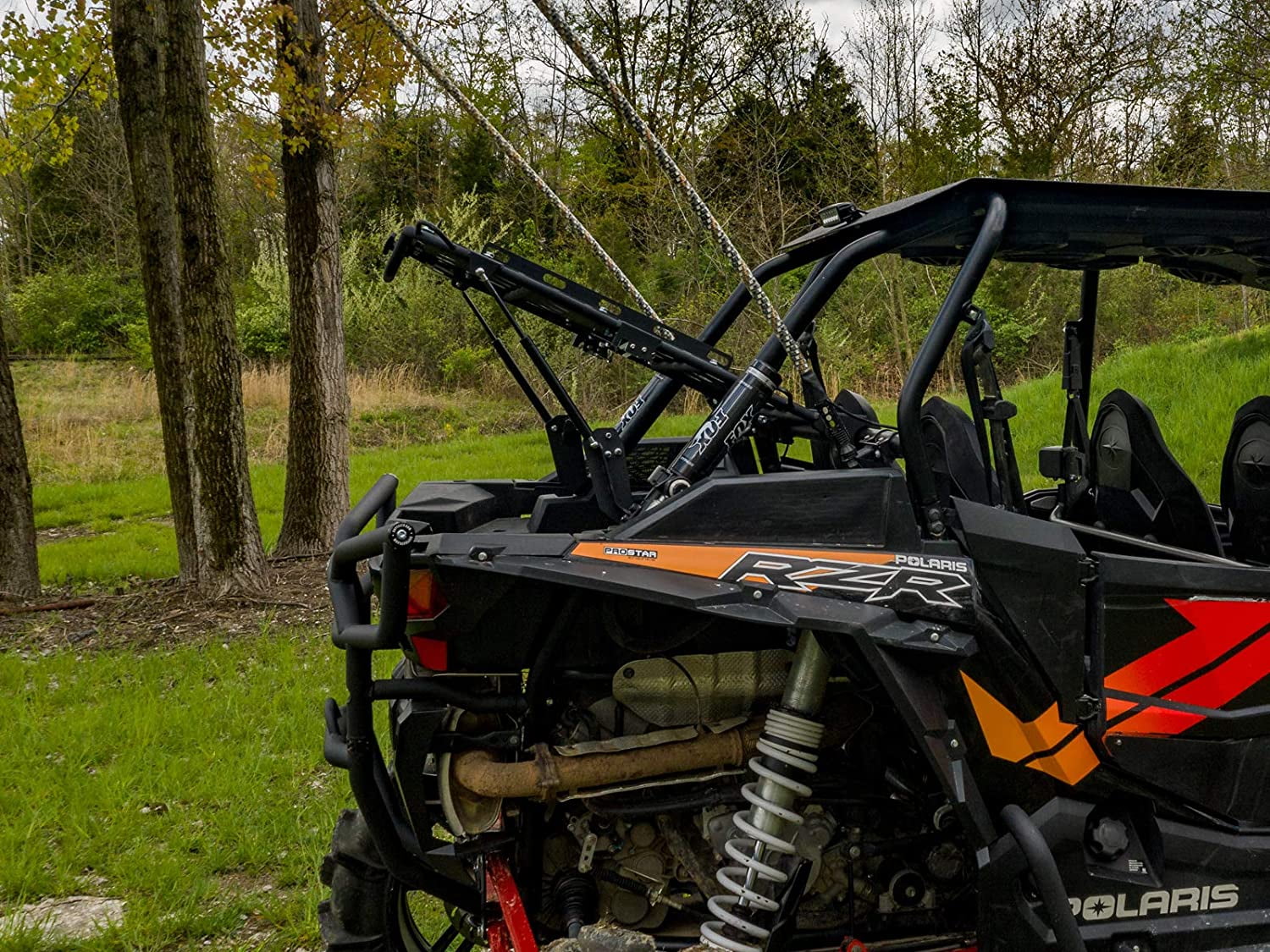 SuperATV Cargo Rack Alpha for 2014+ Polaris RZR XP 1000/XP 4 1000|2016+ RZR XP Turbo/XP 4 Turbo|Doubles as a Cargo Rack and Spare Tire Carrier|Fits up to a 35" Tire|Capacity 75 Lbs.|CBS-P-RZR1K-00