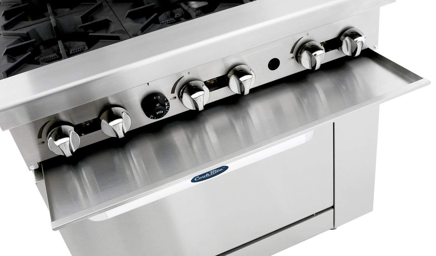 Atosa CookRite AGR-6B-NG 36" Gas Range with Full-Size Oven, Over Shelf and Backsplash Cooker Stove for Diner | 6 Cast Iron / 1 Oven Burner | Heavy Duty Stainless Steel, 219,000 BTU, Natural Gas (NG)