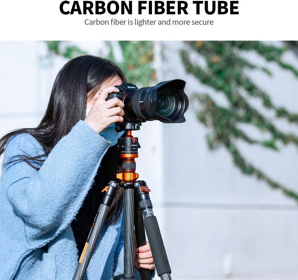 K&F Concept 68" Carbon Fiber Camera Tripod,Compact Tripods with Metal Ball Head,Quick Release Plate,Detachable Monopod 10KG Load for DSLR (SA255C1) D255C4+BH-28L 2-in-1 Quick Release Plate Kits