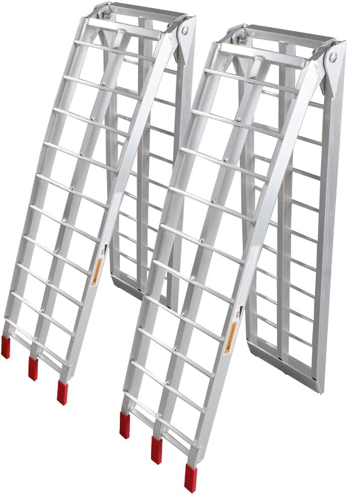 7.5ft 2Pcs Aluminum Loading Ramps for Lawnmower ATV UTV Truck Folding Ramps with Support Legs &Load Straps,Folding Ramps Motorcycle, Solid Ramps for every day use.