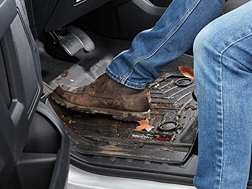 WeatherTech Custom Fit FloorLiners for Ford F-150 (SuperCrew, Bucket Seats), F-150 Lightning, F-150 Raptor - 1st & 2nd Row (44697-1-6) W/Fold Flat Storage, Black