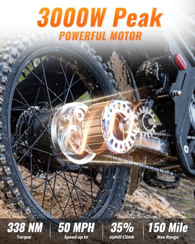 2000W/ 3000W GT73 / GT73 Pro Electric Dirt Bike for Adults - 37/50 MPH High-Speed, 25" Fat Tires & Dual Removable Battery (60V-18AH*2)| All-Terrain Off-Road eBike for Snow, Sand