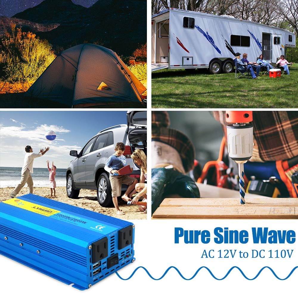LVYUAN Pure Sine Wave Inverter 3000 Watt Inverter 12V to 110V DC to AC with Remote Controller, LCD Display 4 AC Sockets and 4 USB Ports for Car Truck Solar Power (3000W with Remote Controller)