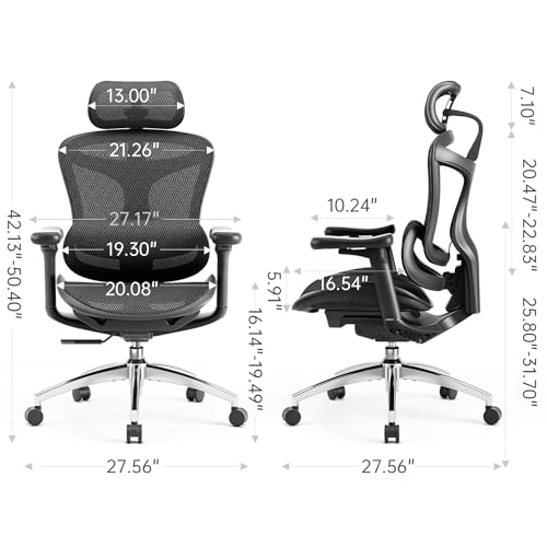 SIHOO Doro C300 Ergonomic Office Chair with Ultra Soft 3D Armrests, Dynamic Lumbar Support for Home Office Chair, Adjustable Backrest Desk Chair, Swivel Big and Tall Office Chair, Computer Chair Grey