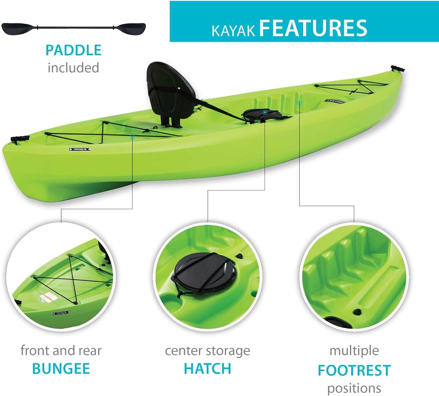 Lifetime Tioga Sit-On-Top Kayak with Paddle, Lime, 120"