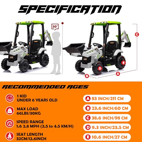 4 in 1 Ride on Tractor Truck, 12V Electric Vehicle Excavator & Bulldozer & Removable Tent, Licensed JCB Battery Powered Electric Construction Car w/Front Loader Bucket, Digger, Remote Control, Yellow