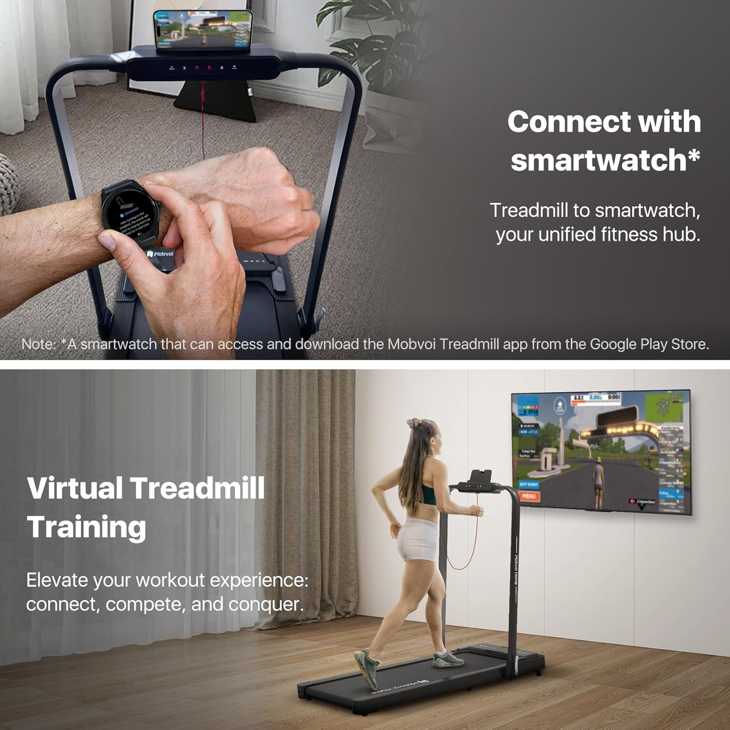 Mobvoi Home Treadmill Plus 3 in 1 Folding Treadmill Walking Pad 2.5HP Compact Under Desk Running Walking Machine for Home Office Remote Control LED Display Speaker Large Running Area 265LBS 7.6 MPH