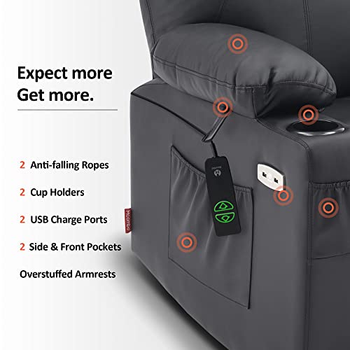 MCombo Power Lift Recliner Chair for Elderly, Lift Chair with Heat and Massage, FSC Certified, USB Ports, Cup Holders, Faux Leather 7040 (Black, Medium)