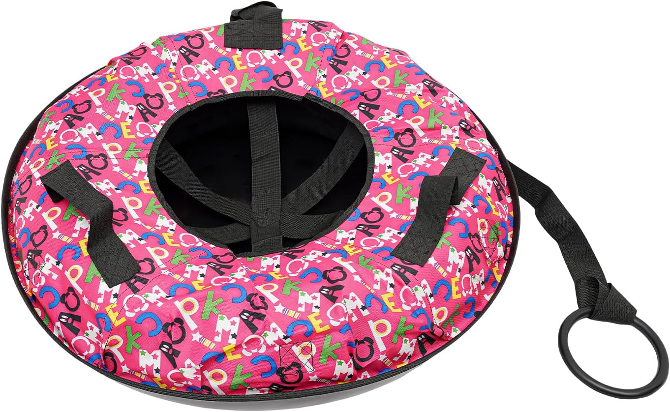 31.5'' Heavy Duty Snow Tube, Oxford Cloth Inflatable Snow Sled for Kids and Adult with Tow Strap, Thickened Hard Bottom Snow Tubes for Winter Outdoor Fun Sledding, 396 Lbs Capacity