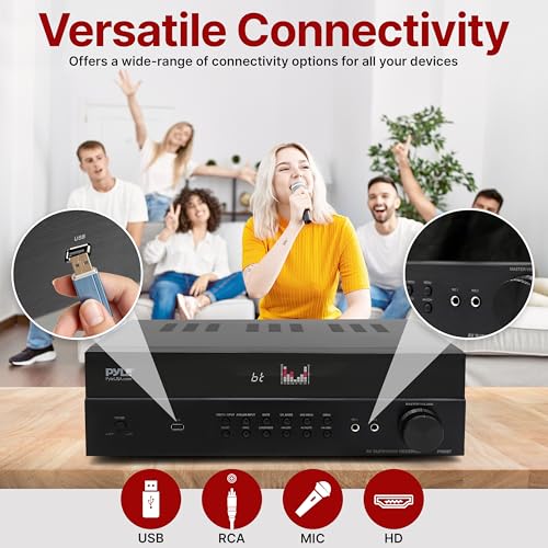 Pyle Hi-Fi Wireless Bluetooth 5.0 Home Theater Receiver - 7.2 Channel Surround Sound Stereo Amp with ARC Support - MP3/USB/DAC/FM Radio - 1200W PMPO - HDMI - Remote Control - for Home Audio - PT885BT