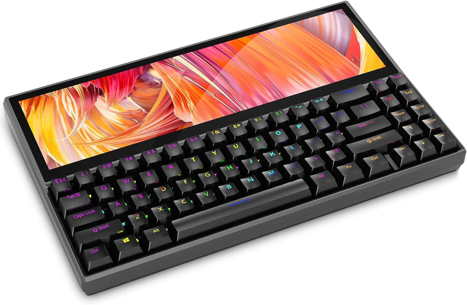 Ficihp Mechanical Keyboard, Built-in 12.6 Inch Touchscreen, Compact 71 Keys RGB LED Backlit N-Key Multifunctional Split Screen Keyboard for Mac Windows Android - Black