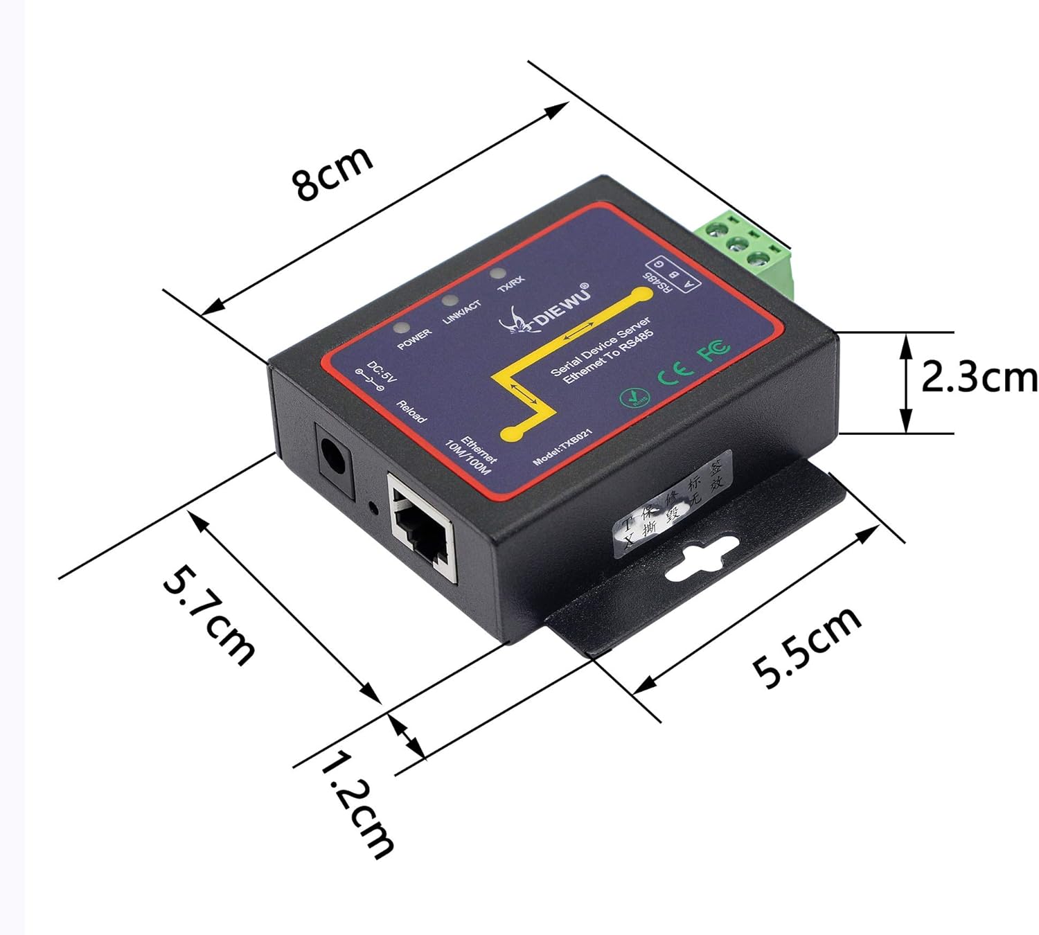 CERRXIAN RS485 to Ethernet RJ45 TCP / IP Serial Device Server Converter Transparent Transmission Serial Data Communication Device Support Web Management System Pack of 2