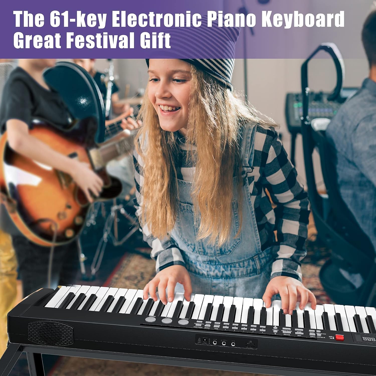Amyove 61-Key Beginners Electric Keyboard Piano, Portable Multifunction Piano Keyboard with Microphone, Power Supply & Sheet Music Stand Pack of 2