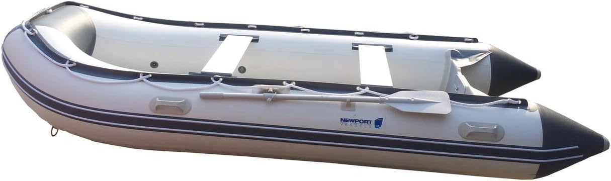 12ft 6in Catalina Inflatable Dinghy Boat Transom Sport Tender - 6 Person - 20 Horsepower USCG Rated, White/Gray