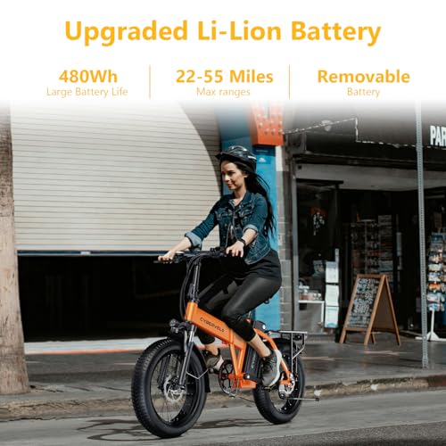 1000W Folding Electric Bike, 48V 20.8AH Large Removable Battery E-Bike, 30+MPH, 80 Miles Max Range, 20" Fat Tire Electric Bike for Adults, Adult Electric Bicycles for Commute