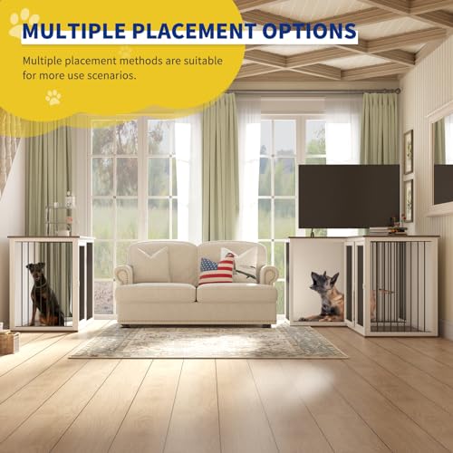 Dog Crate Furniture for 2 Dogs, 79.1" Large Dog Kennel Furniture with Dividers and Double Doors, All Steel Frame Double Dog Crate, 41.7" L X 22" W X 30.3" H, 37.4" L X 22" W X 30.3" H (Black Gray)