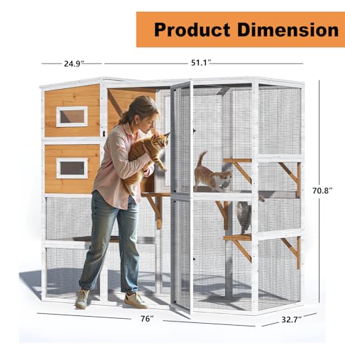 Catio Outdoor Cat Enclosure, Large Cat House for Mulitiple Cats Walk in Cat Cage with Waterproof Cover and Sunshine Panel Roof, Feral Cat Shelter with 7 Platforms and 2 Resting Box, 72 inch