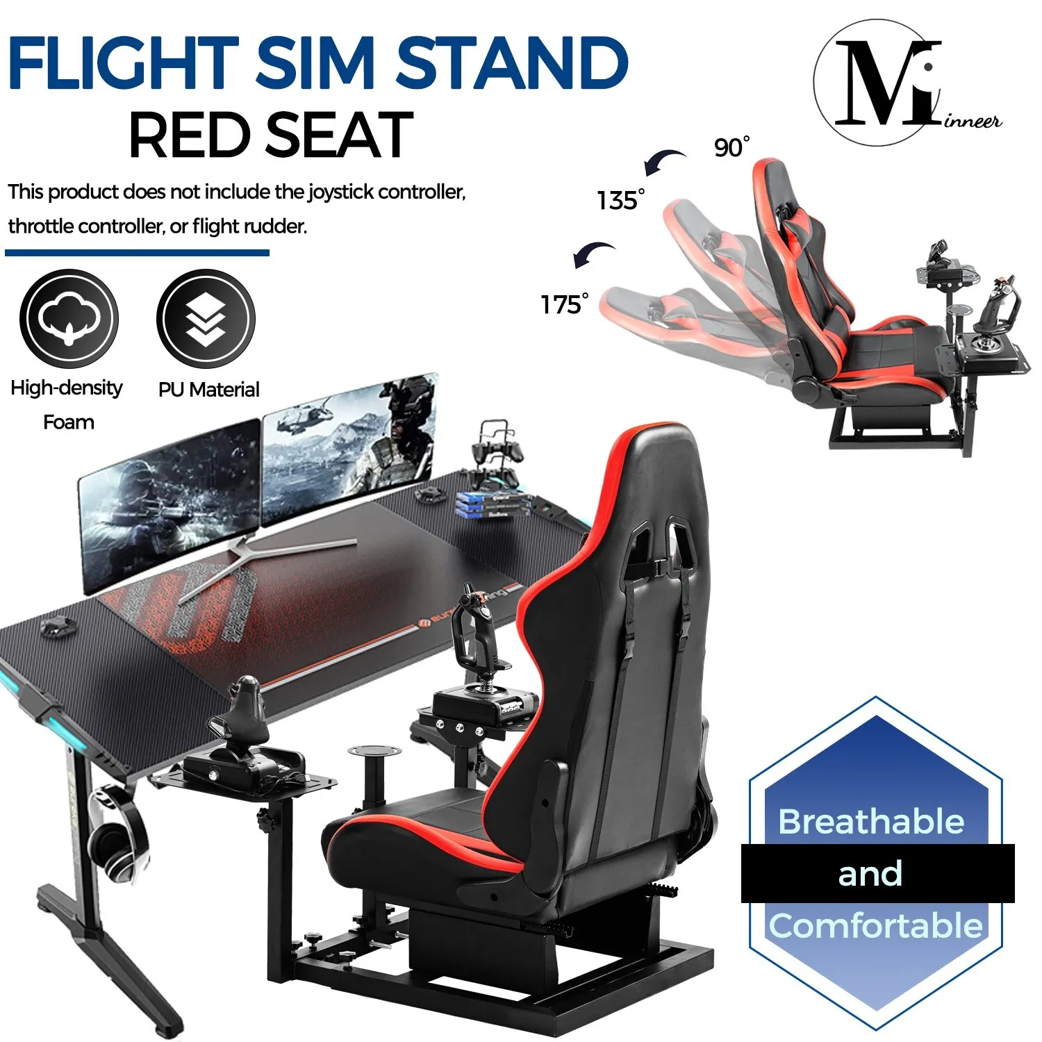 Minneer Flight Simulator Cockpit with Red Seat Fit for Logitech X52/X52pro/X56,Thrustermaster Hotas Warthog Compatible with Xbox One PS4 PC Platforms