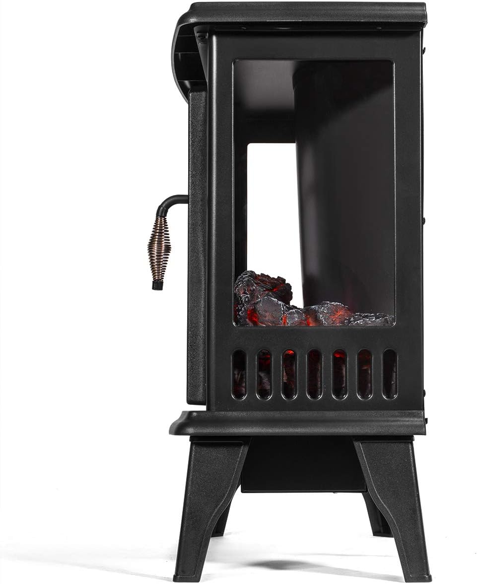 Barton 1500W Standing Vintage Electric Fireplace Stove Heater Infrared Quartz Freestanding 3D Flame Log Stove Firebox, Black