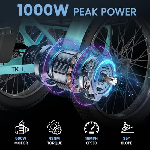MOONCOOL Electric Tricycle for Adults, 500W/750W 48V 20" Folding Electric Trike Peak Power 1100W, 3 Wheels Electric Bicycle, Aluminum Frame Electric Tricycle with Large Basket and Removable Battery
