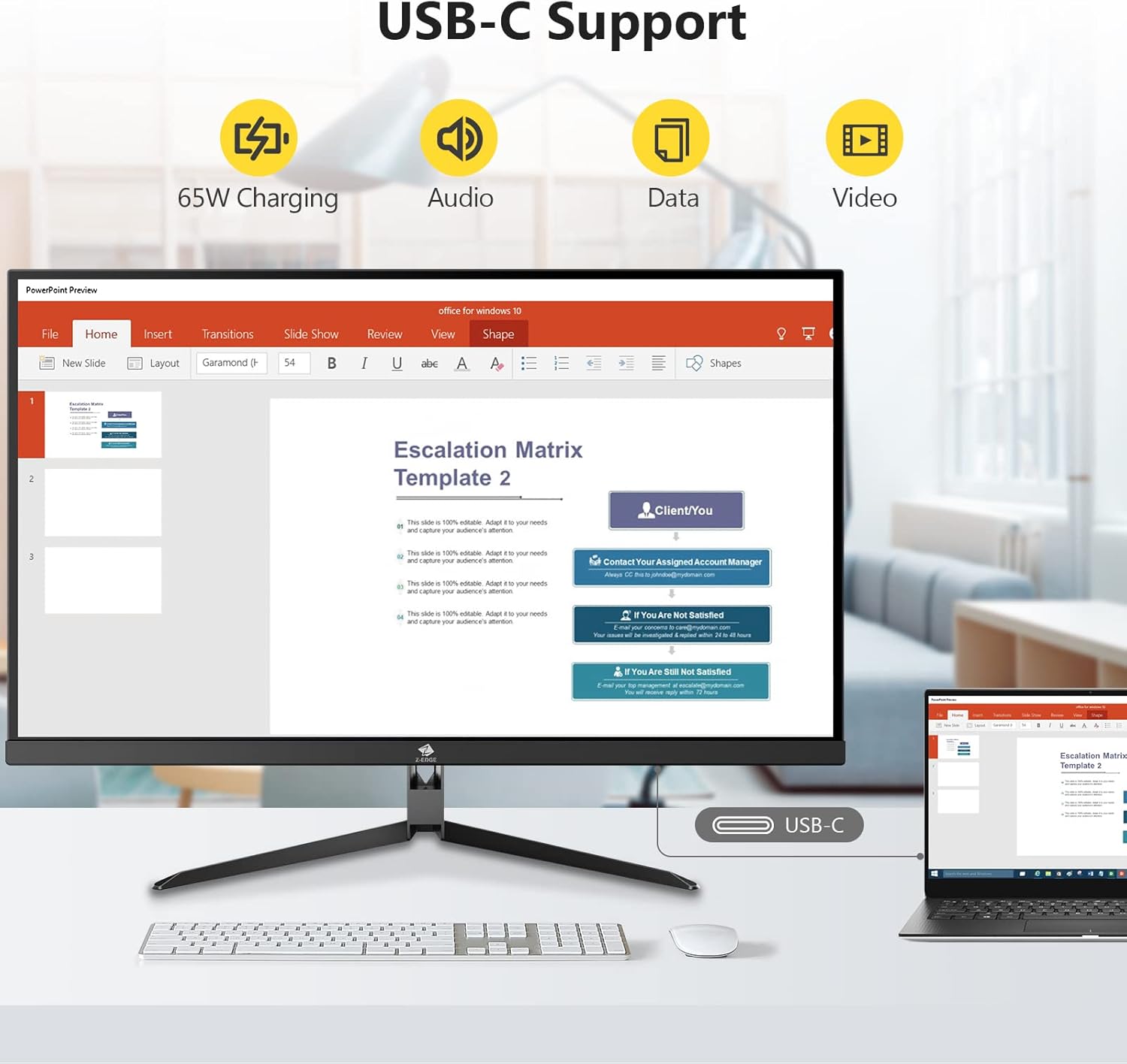 Z-Edge U32I4K 32 Inch 4K Monitor, UHD 3840 x 2160 IPS Monitor, AMD FreeSync, Viewing 178°, HDMI and USB Type-C Connectivity, 60Hz Refresh Rate, 8ms, 3-Side Virtually Ultra-Slim Bezel Design