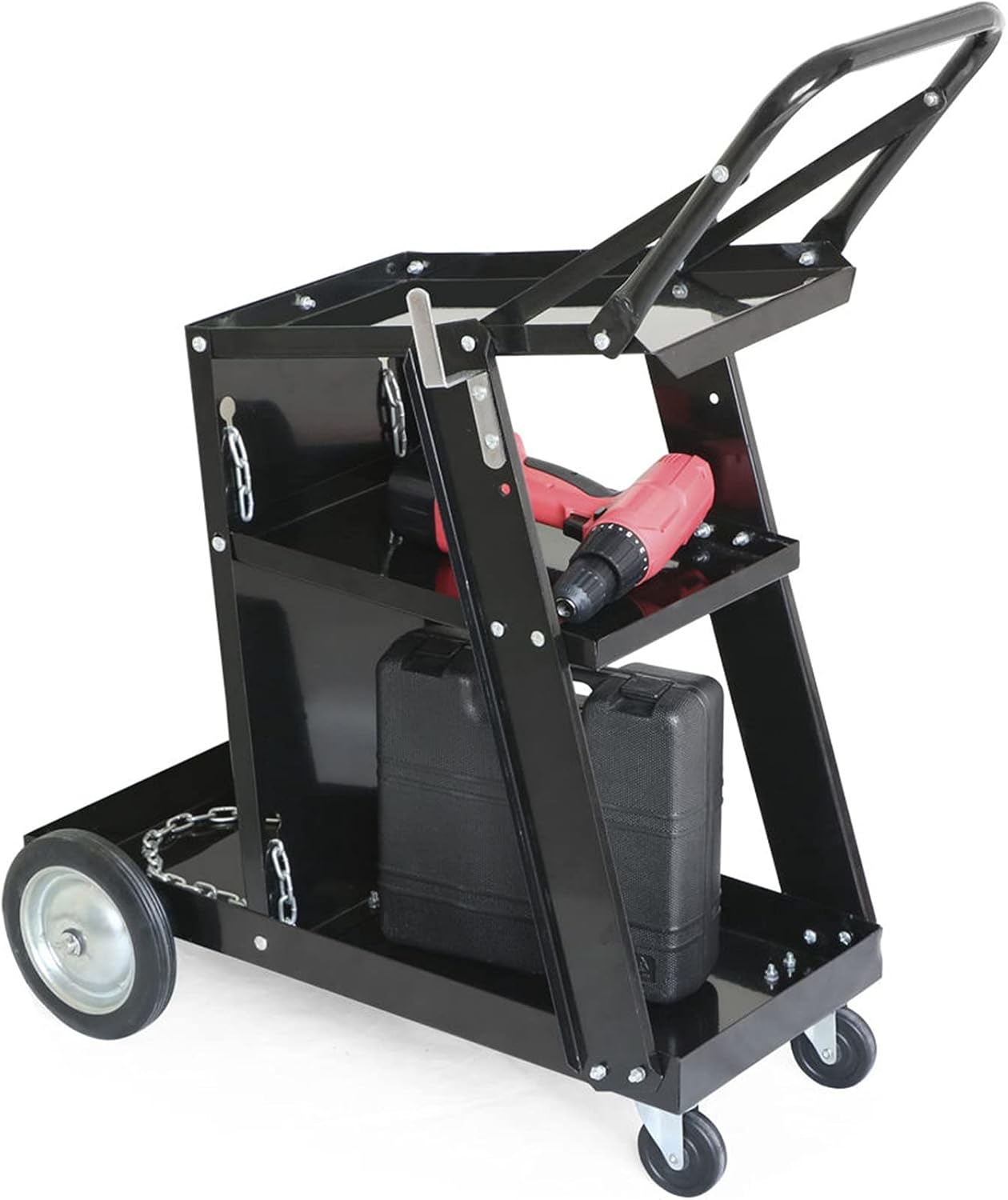 TOMATOPAPA Professional Welding Cart Plasma Cutting Machine without Drawer Black, High Speed Welder Cart, MIG TIG ARC Welding Plasma Cutter Tank Storage, Labor Saving and Solid