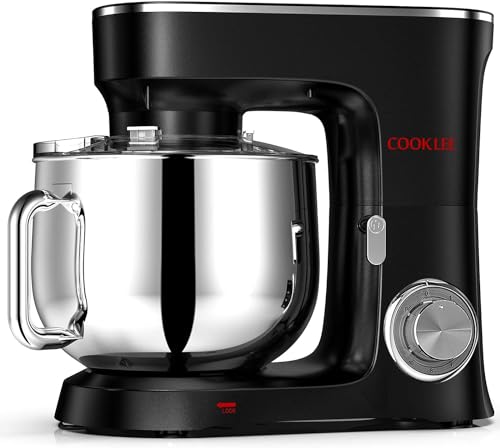 COOKLEE Stand Mixer, 9.5 Qt. 660W Electric Kitchen Mixer with Dishwasher-Safe Dough Hooks, Flat Beaters, Wire Whip & Pouring Shield Attachments for Most Home Cooks, Silver
