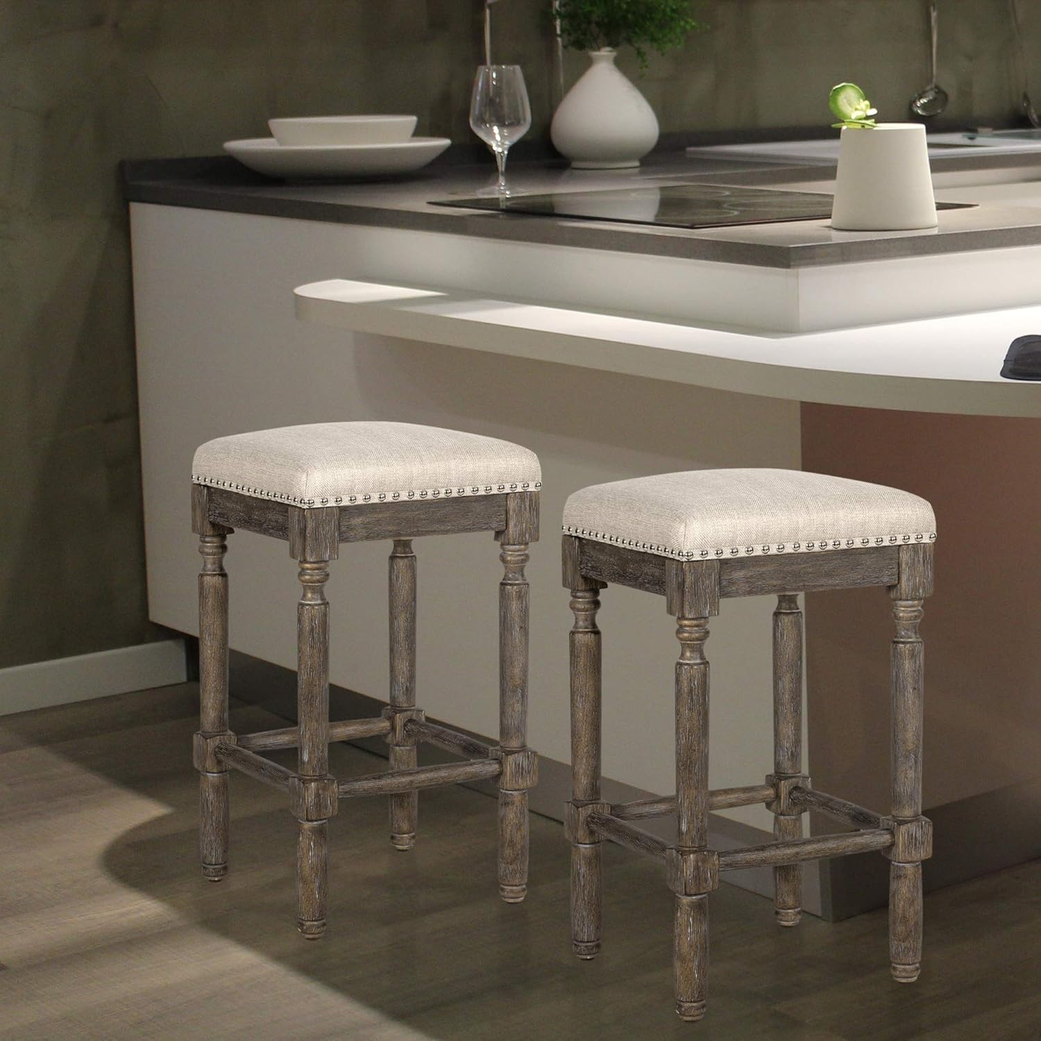 Ball & Cast Kitchen Counter Pub-Height Barstool 26 Inch Seat Height Taupe Set of 1