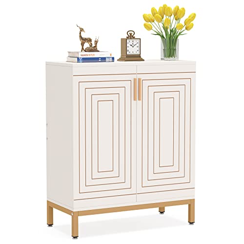 Shoe Cabinet with Doors, 20 Pairs Entryway Shoe Storage Cabinet Modern Storage Organizer for Closet, Living Room, Bedroom (White/Gold)